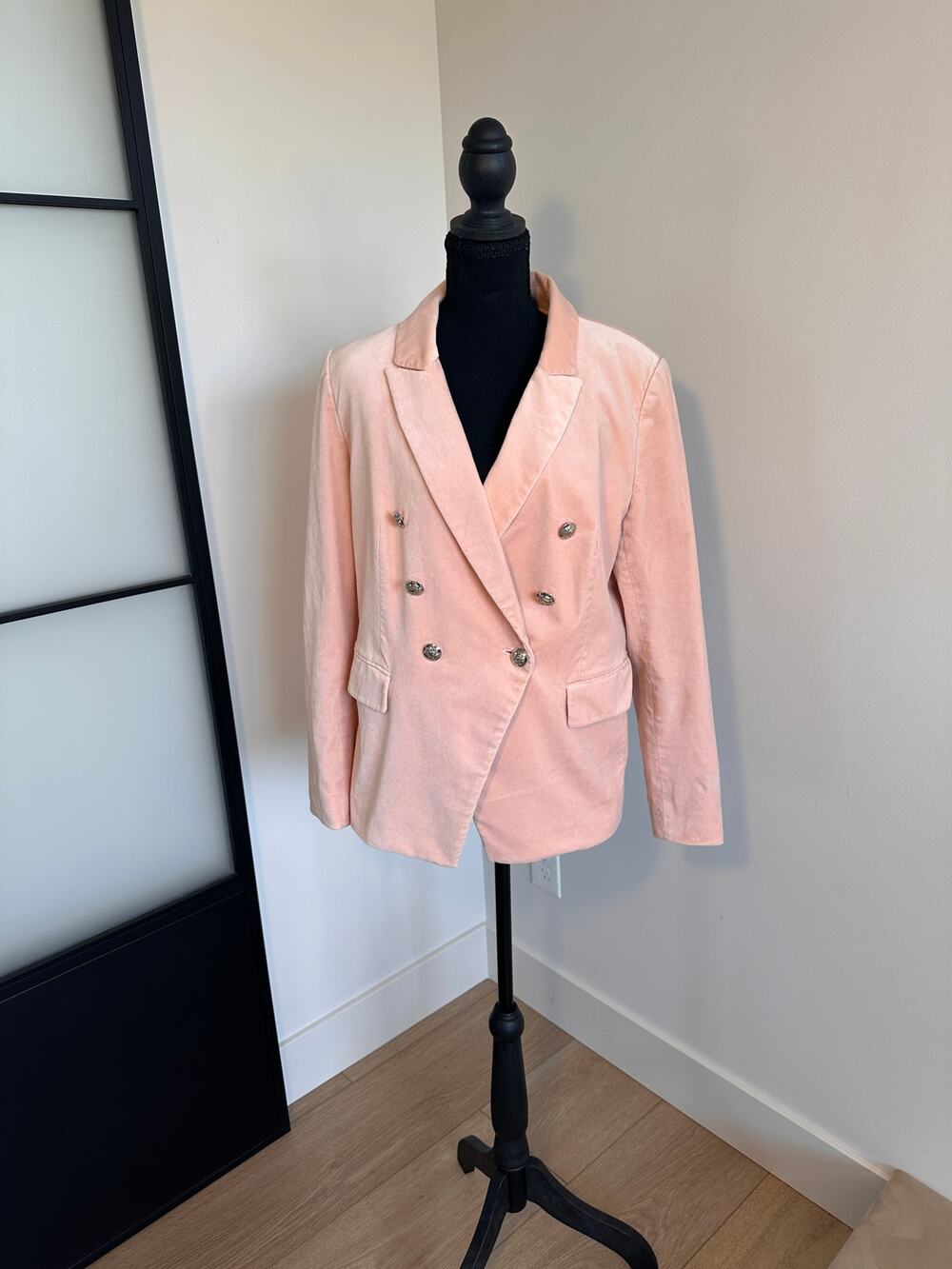 White House Black Market Velvet Blush Double Breasted Blazer Size 12